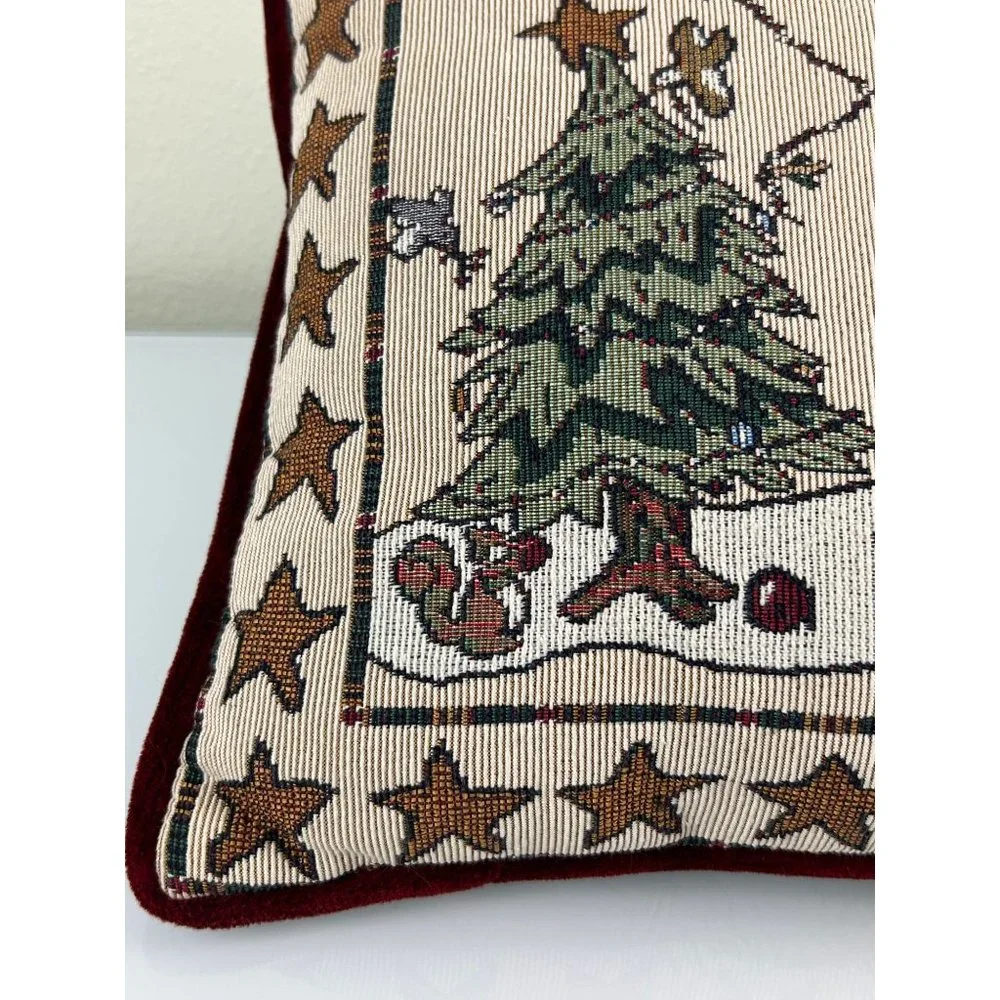 Christmas Santa Tapestry Decorative Pillow Holiday Star Border Bear, Tree Plush